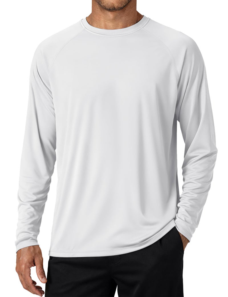 TACVASEN Mens Athletic T-Shirt Long Sleeve Rash Guard UV SPF Sun Shirts Quick Dry Breathable Workout Running Shirt Swim Shirt White 2XL - Image 1